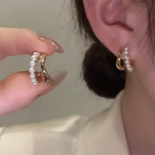 Earrings Double wavy pearl ear riser