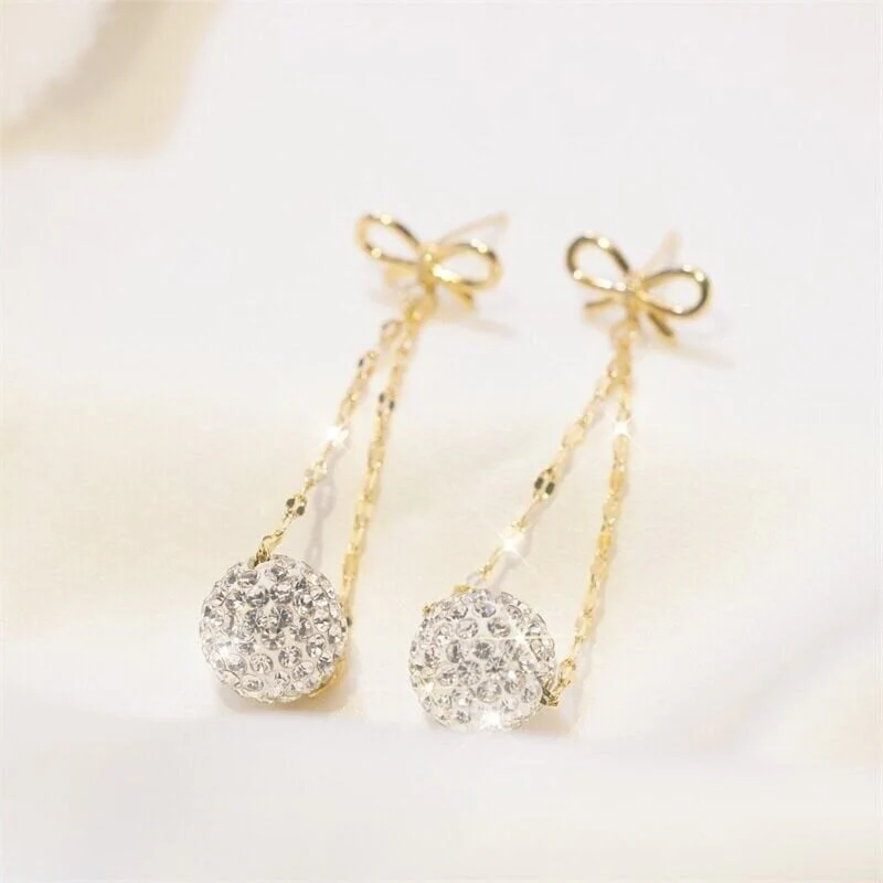 Bow Diamond Ball Earrings